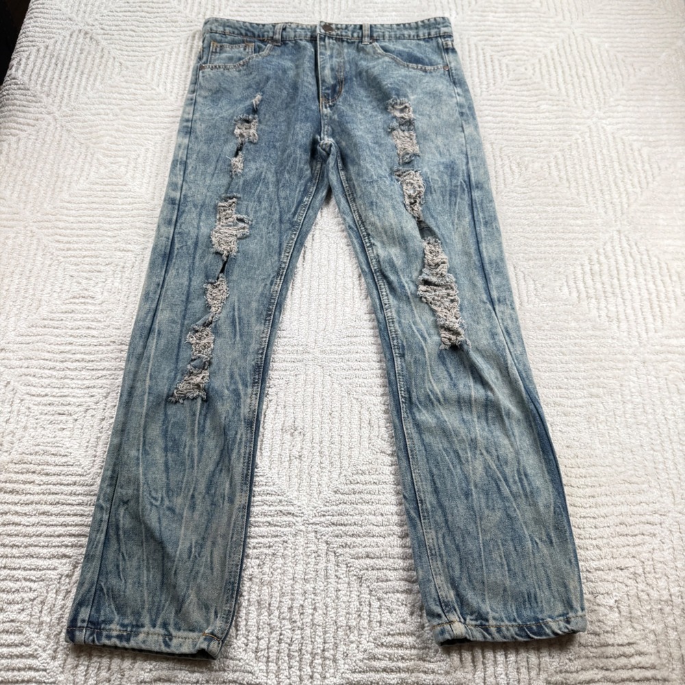 True Rock Distressed Acid Wash Jeans Men 36x30 Blue Ripped Street Grunge Skater